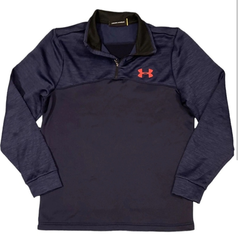 •UNDER ARMOUR•BLUE STORM FLEECE 1/4 ZIP MOCK NECK PULLOVER SWEATER SIZE MEDIUM